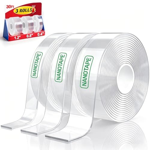 3 Rolls Double Sided Tape Heavy Duty - Total 30FT, Extra Strong Nano Tape Adhesive Strips Filament Tape, Clear Mounting Tape Removable Two Sided Adhesive Tape for Walls, Posters, Rug, Picture Hanging - Image 1