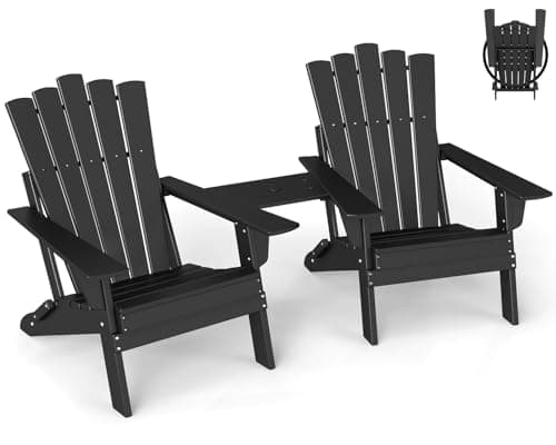 GREENVINES Folding-Adirondack-Chairs-Set-of-2 | HDPE Plastic | Throne Series | Fire Pit Chair | with Connecting Tray | Removable Table | All Weather | for Outdoor Patio Deck Poolside | Black