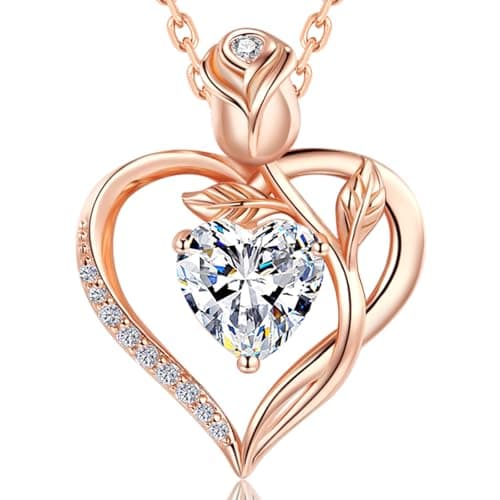 JACUPO Heart Birthstone Rose Gold Necklace for Women(Rose Gold-04-Moissanite) - Image 1