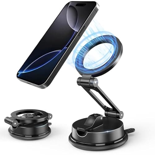 Gorablix Foldable Magnetic Phone Holder for Car, 360°Rotation Cell Phone Car Mount with Strong Stable Suction, Car Phone Holder for MagSafe Compatible with iPhone 17 Pro Max 16 15 14 13 12 Plus - Image 1