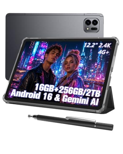 Ulefone Tab A12 Pro Tablet, 12.2" 2.4K 90Hz Large Android 16 Tablet, Widevine L1, 16GB RAM 128GB ROM, 2TB Expandable, 9000mAh Battery, Quad Speakers, 4G LTE WiFi 5, Stylus & Cover, Space Gray - Image 1
