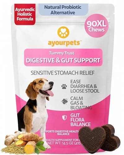 Ayourpets Dog Digestive Chews for Diarrhea, Loose Stool & Sensitive Stomachs – Herbal Gut Support with Ginger, Fennel & Turmeric – Pork Flavor – 90 Count - Image 1
