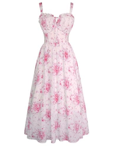 Scarlet Darkness Easter Dresses for Women Corset Maxi Dress Summer Pink Sundress Wedding Guest Dresses Pink S - Image 1