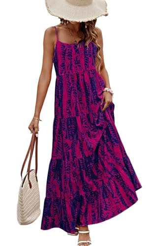 PRETTYGARDEN Sleeveless Floral Print Sun Dresses Women Summer Casual Dresses for Women 2026 Wedding Guest Tiered Maxi Dress (Dark Blue Rose Red, XX-Large) - Image 1