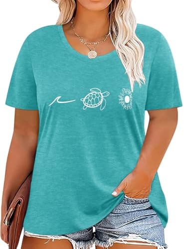HDLTE Plus Size Beach Shirts for Women Short Sleeve Hawaiian Shirt Casual Vacation Blouses (Lake Green, 2X) - Image 1