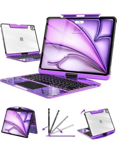 Clear Keyboard Case for iPad Air 13 Inch (M4/M3/M2, 2026/2025/2024) & iPad Pro 12.9 Inch (6th/5th/4th/3rd Gen), 7-Color Backlit Keyboard with Touchpad, 360° Rotating Stand, Pencil Holder, Purple