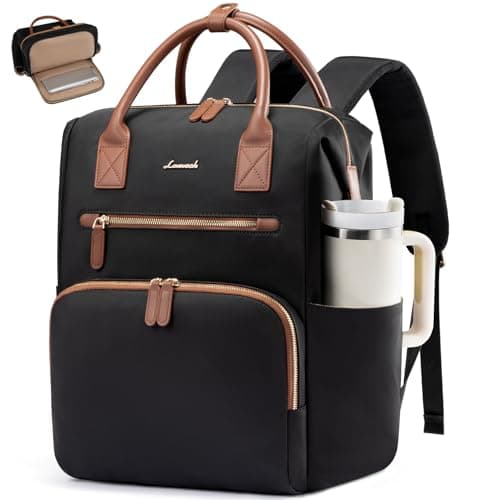 LOVEVOOK Laptop Backpack for Women & Men, Multi-Pocket College Business Work Bookbag with Saparate Laptop Compartment, Water Resistant Commute Travel Backpack for Teacher Nurse, 15.6 Inch, Black Brown - Image 1