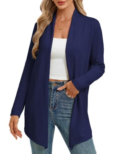 GRACE KARIN Women's Lightweight Long Sleeve Cardigans Open-Front Cardigan Sweater Summer Trendy Jackets(Navy,Medium) - Image 1