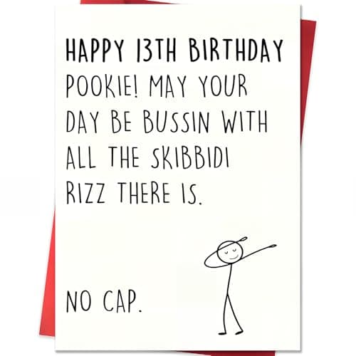 VDOR 13th Funny Birthday Card: Cute for Boys Girls Upcoming 13 Year Old – Speak Their Own Gen Z Language at Birthday Parties – Gift Ready With Red Envelope - Image 1