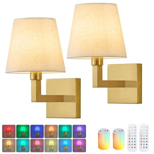 Battery Operated Wall Sconce with 10000mAh Detachable Rechargeable Bulbs, Wireless Wall Sconces Set of Two with Remote, 3 CCT & 12 RGB Dimmable Wall Sconces Battery Operated for Bedroom,Living Room - Image 1