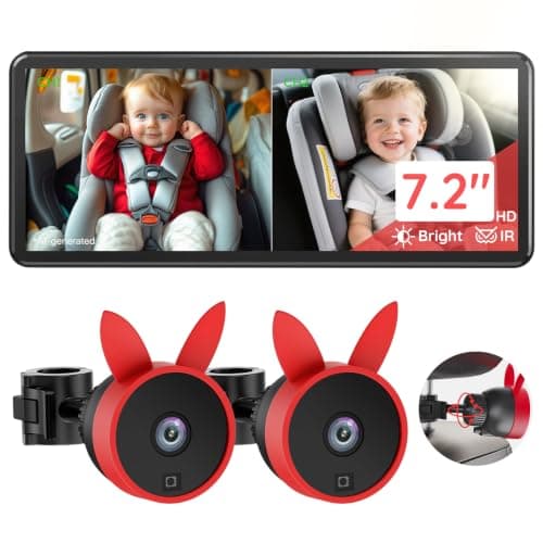 Babyvue BV3 PRO Baby Car Camera for 2 Kids - 7.2" Large HD Display Dual Channel Baby Monitor, 1080P IR Night Vision Car Seat Camera, Easy Install Rear-Facing View – Ideal for Kids and Pet Safety - Image 1