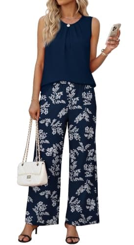 WIHOLL Two Piece Sets for Women Vacation Summer Outfits Beach Vacation Clothes Lounge Sets Casual Fashion Airport Travel Matching Set Clothing Wide Leg Pants Set 2026 Pajamas M - Image 1