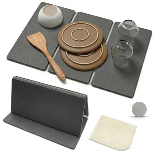 Sisher Large Stone Dish Drying Mat For Kitchen Counter,Quick Dry Diatomaceous Earth Drying,Water Absorbing,Easy To Store,Foldable For Dish Racks, Bottles, Cups, And Cutlery.(24" × 16" Dark Gray) - Image 1