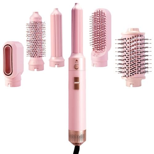 Hupifaz 6-in-1 Multi Hair Styler with Auto Wrap Curlers, Low-Speed Negative Ionic Hair Drying Tools, Professional Blow Dryer Brush & Air Styler, for Curling Volumizing Straightening Styling (Pink) - Image 1