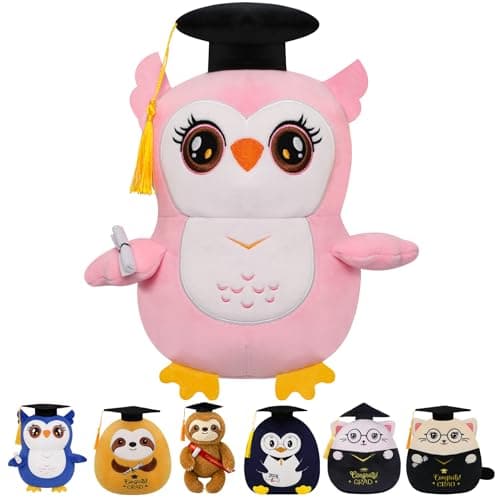 Graduation Plush Owl Stuffed Animal - 2026 Graduation Gift Pink Owl Plush with Soft 3D Cap Diploma Congrats Grad Plush Toy for Kindergarten School College Graduate Kids Teen Girl Women 9 Inch - Image 1