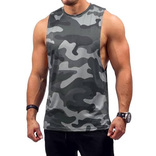 Crastimo Men Crew Neck Sleeveless Shirts 4-Way Stretch Mesh UPF50+ Quick Dry Lightweight Wrinkle Resistant Summer Gym Beach Workout Tank Top Black - Image 1