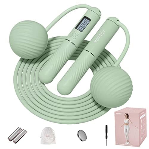 YOTTOY Cordless Jump Rope with Counter - Ropeless Jump Rope 2 In 1 with Large Cordless Ball-Weighted for Women with LCD Display (Green) - Image 1