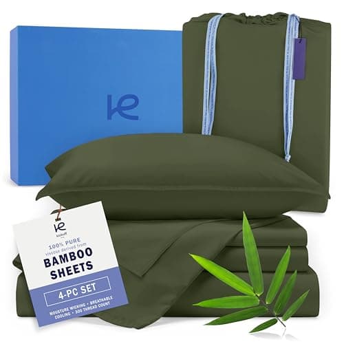 Kickoff Viscose Bamboo Sheets King Size 4-pc 100% Organic Bamboo Viscose Bed Cooling Sheets King Size Set Cool Bedding for hot Sleepers Sheet Set - Gift Ready Packaging (Green, K) - Image 1