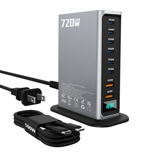 720W USB C Fast Charger Block, PD 3.1 140W 8 Port USB Charging Station, GaN Ⅲ Fast Charging Station for Multiple Devices, Laptop Charger Station Compatible with iPhone 17/iPad/MacBook,Samsung, Silver - Image 1