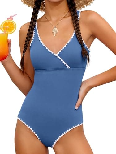Girls Summer Swimsuit One Piece Bathing Suit Padded Adjustable Strap Swimwear Set Teens Girls Beach Cover Up 13-14T (Blue, 9-10 Years) - Image 1