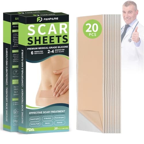 FANPARE Medical Grade Silicone Scar Sheets Scar Tape (1.6"x 6",20Pcs), Scar Strips Treatment & Prevention, Scar Tape for Surgical Scars,C-Section,Tummy Tuck,Keloid Bump Scars Removal - Image 1