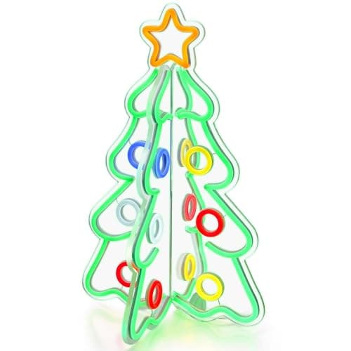 Lumavere Tabletop Christmas Tree, 15.7in Clear Acrylic Desk Decor with Star Topper & Neon Outline, Colorful Ring Lighted Sign for Apartment Room Decoration on Coffee Tables, Desks, and Nightstands - Image 1