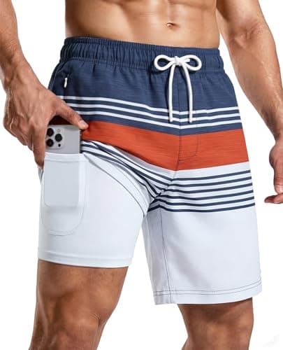 CoozySphere Men's Swim Trunks Hawaiian Bathing Suits with Compression Liner 7 Inch Swimsuits Beach Shorts with Pockets XL - Image 1