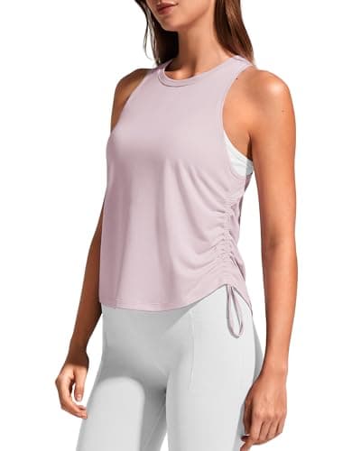 G4Free Women's Work Out Tank Tops Ruched Side Razorback High Neck Yoga Top Drawstring for Gym Athletic Tanks (Light Pink,M) - Image 1