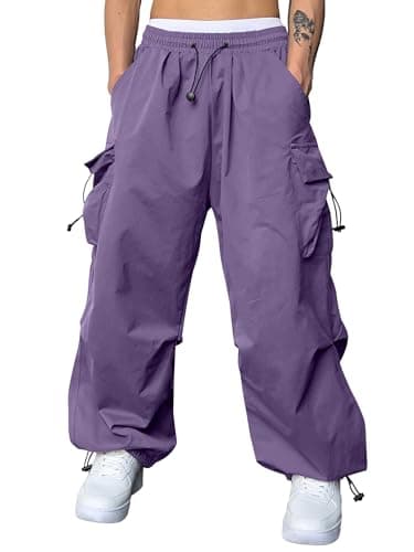 JMIERR Men's Casual Lounge Baggy Sweatpants Cargo Pants Trendy Travel Parachute Pants Loose Fit Harem Joggers with Pockets for Early Fall Fashion Essentials Streetwear,S, Light Purple - Image 1