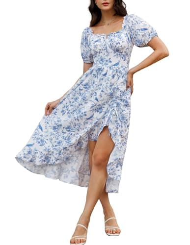 Cottagecore Floral Corset Dress 2026 Summer Sundress Off Shoulder Wedding Geust Dress Blue Floral XL - Image 1