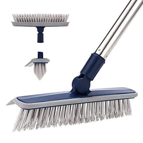 2 in 1 Floor Scrub Brush Grout Brush with 57.8" Long Handle,120°Rotatable Shower Tile Grout Scrubber,V-Shaped Corner Brush for Hard to Reach Areas (Grey) - Image 1