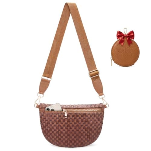crawing Woven Crossbody Bag for Women Fashion Checkered Purse Vegan Leather Bum bag with Adjustable Strap Includes Coin Pouch - Image 1