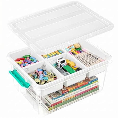 EOENVIVS Clear Stackable Storage Organizer Box with Dividers, Multi-Functional Container for Building Blocks, Toys, Crafts and Tools - Image 1