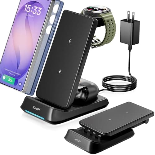 KPON 3 in 1 Charging Station for Samsung, Wireless Charger for Thick Cases, Foldable Phone and Watch Charger Stand for Galaxy S26/S25/S25 Ultra/S24/Z Fold/Android Devices, Galaxy Watch and Earbuds - Image 1