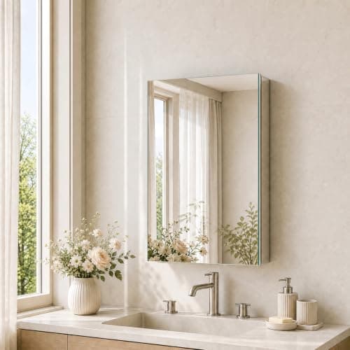 BROBIG 20 x 26 Medicine Cabinet Mirror, Moisture-Proof Aluminum Bathroom Medicine Cabinet with Mirror, Bathroom Mirror Cabinet with Adjustable Shelves, DTC Hinges, Recessed/Surface-Mounted - Image 1