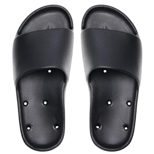 GETOEU Arch Support Shower Shoes for Women and Men Quick Drying with Drain Holes Slide Sandals Soft Cushioned Anti-Slip Pool Slides Comfort Bathroom Shower Slides,Black - Image 1