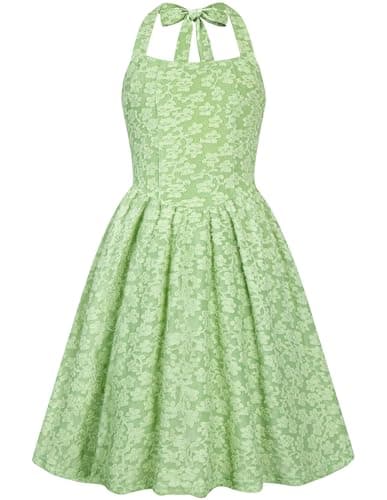 Dress for Girls Summer Spring Little Kids Halter Tie Back Sundress Cute Casual Hawaiian Beach Party Formal Short Dresses Green Size 5-6 - Image 1