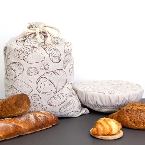2 Pack Bread Bags & 10in Bowl Covers with Plastic Liners for Homemade Bread - Image 1
