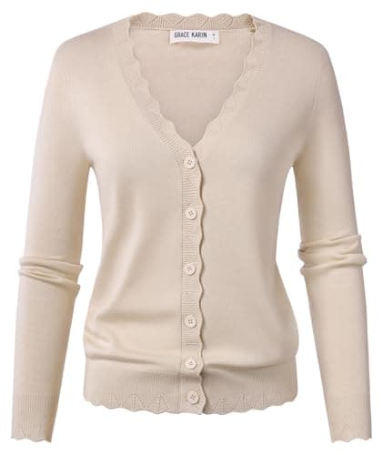 GRACE KARIN Lightweight Summer Button Up Cardigan Sweater for Women Apricot - Image 1