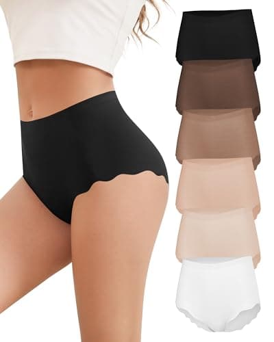 Cevapro High Waisted Seamless Underwear for Women No Show Panties Full Coverage Scalloped Edge Soft Stretch Briefs 6 Pack - Image 1