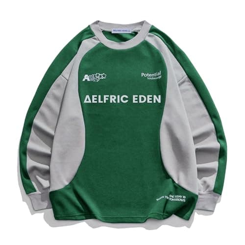 Aelfric Eden Oversized Graphic Sweatshirt for Women Contrast Color Crewneck Long Sleeve Tops Casual Pullover Green Small - Image 1