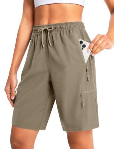 Cyasundent Women's 9" Hiking Cargo Shorts Lightweight Stretch Quick Dry Athletic Golf Summer Bermuda Shorts for Women (Dusty Khaki_XL) - Image 1