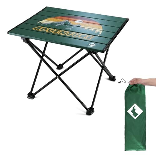 VILLEY Portable Camping Side Table, Ultralight Aluminum Folding Table with Mountain Silhouette Print and Carry Bag for Camping, Picnic, Beach, Travel - Image 1
