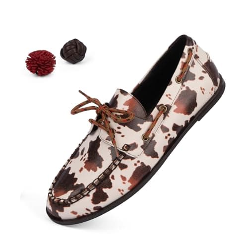 QIY Cowpattern Womens Loafers Flat Loafer Pumps for Women Lace Up Detachable Decorative Fringe Ball Loafers Business Formal Work Shoes Size 7.5 - Image 1