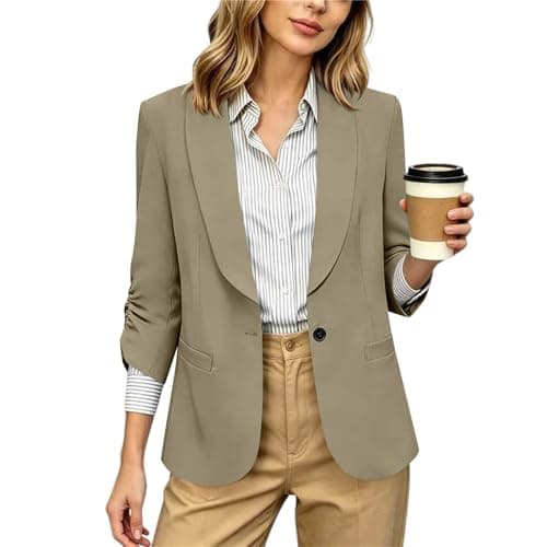 Blazers for Women Business Casual, 2026 Summer Trendy Womens Lapel Collar 3/4 Sleeve Lightweight Blazers Slim Fit Open Front Work Office Suit Jackets Blazer with Pockets 01# Khaki XL - Image 1