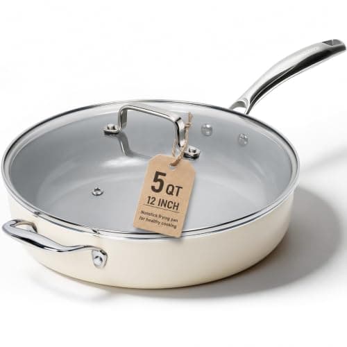 Kikcoin Nonstick Frying Pan with Lid - 12 inch Ceramic Deep Frying Pan for Cooking - 5 QT Large Saute Pan with Stay Cool Handle, Induction Ready, PFAS/PTFE/PFOA Free, All Oven/Dishwasher Safe - Image 1