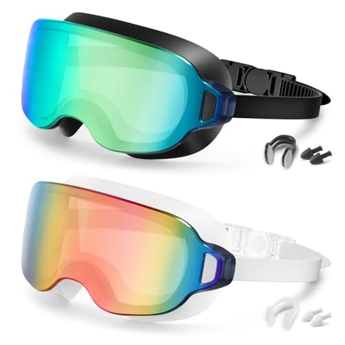 Aegend 2 Pack Swim Goggles For Youth Ages 8-16&Adult(Small Faces), Large Frameless Wide View No-Leak Silicone Seal Anti-Fog/UV, with Earplugs Nose Clips Mesh Bags for Teens Boys Girls Swimming - Image 1