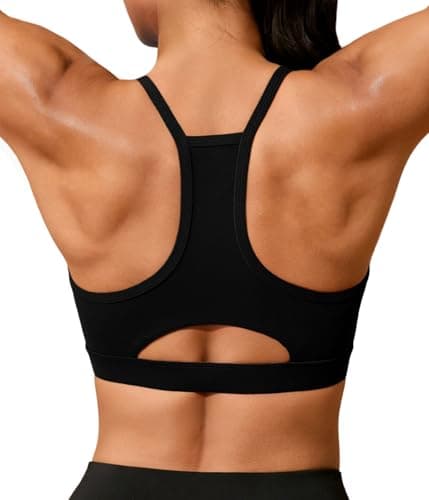Aoysky Womens Buttery Soft Racerback Sports Bra Padded Strappy Workout Running Yoga Gym Crop Tops with Built in Bras Black