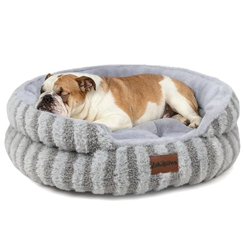 ZAKAPAWS Cat Bed Puppy Bed - Washable Round Cat Beds for Indoor Cats, Soft Corduroy Fleece Pet Bed for Kitten and Samll Dog with Removable Double Sided Inner Cousion, 26", Grey