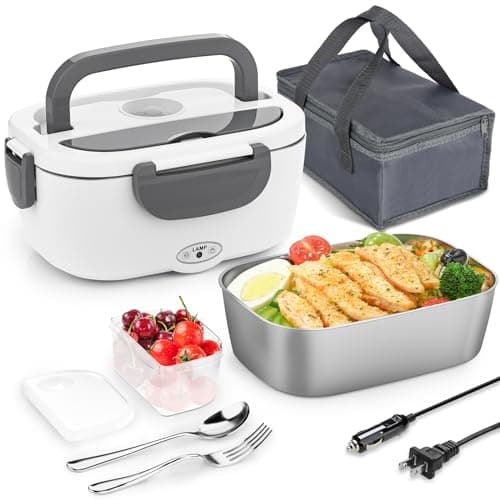 Carsolt Electric Lunch Box Food Heater - 3 in 1 Portable Leakproof Heated Lunch Box for Car/Home/Adults with 1.5L Removable 304 Stainless Steel Container, 60-80W, 12V/24V/110V (White) - Image 1
